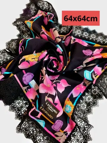 미사용 새상품 LEONARD 손수건 꽃무늬 레이스 대형 64x64cm