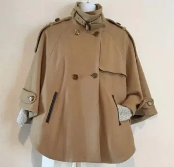 베이지 더블 버튼 판초 앤디콜