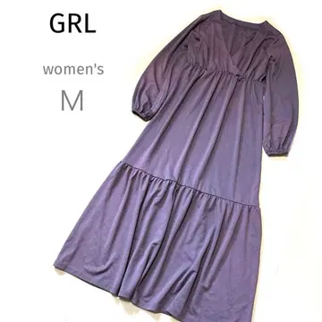 그레일 GRL 퍼플 보라색 V넥 긴팔 롱 원피스 티셔츠 여성용 M