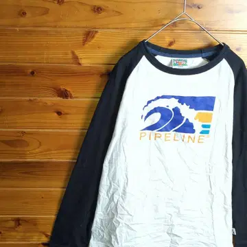 긴팔 티셔츠 래글런 소매 화이트 블랙 L 서프 스트릿