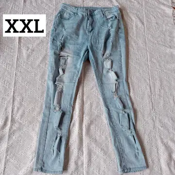 [ XXL ] 데미지 데님 청바지 라이트 블루 스키니 데님 데미지 가공