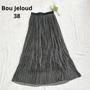 부즈루드 [ 38 ] 라메사 플리츠 스커트 반짝이는 메탈릭 블랙 롱 기장