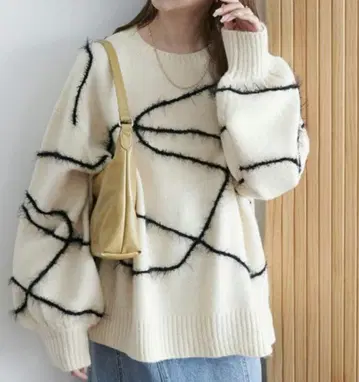 디스코트 멜란지 얀 선 패턴 니트 여성용 긴팔 상의