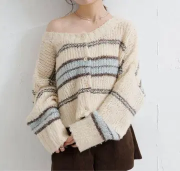 Kastane 보더 모헤어 니트 색스 블루