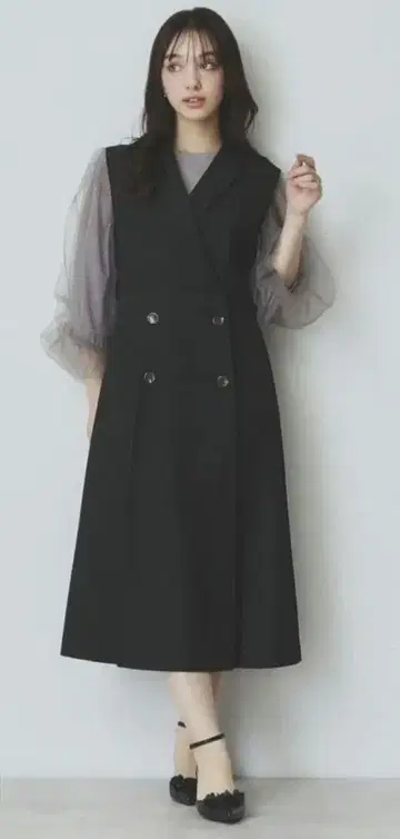 인덱스 카라 트렌치 원피스 블랙 40