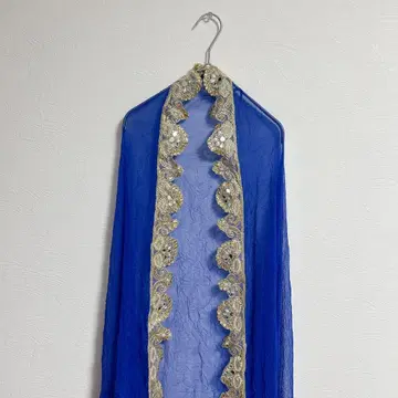 파란색 자수 비즈 포함 스톨 두파타풍 빅 사이즈 방 인테리어용