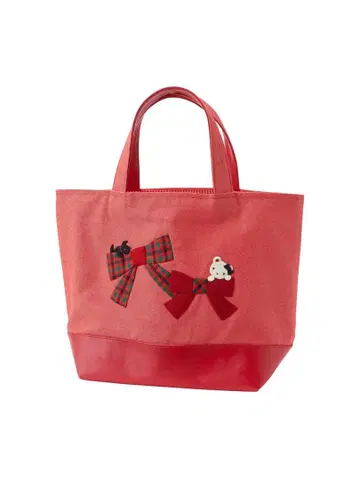 familiar 2025 완판템 빨간색 리본 자수 토트백