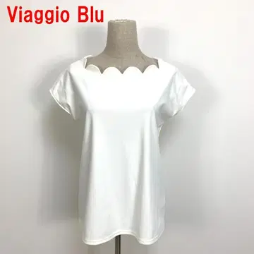 A6487 비아지오 블루 T셔츠 상의 반팔 스캘럽 화이트 2