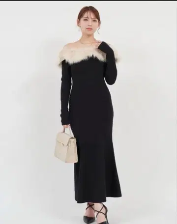 ROYALPARTY 오프숄더 퍼 롱 니트 드레스 택 포함 새상품