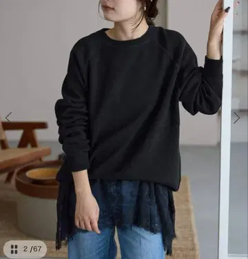 SLOBE IENA 레이스 콤비 티셔츠