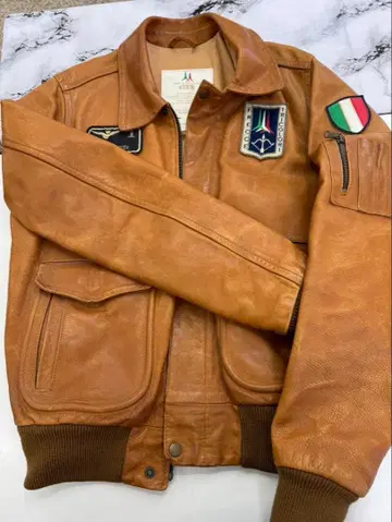 초레어 Frecce Tricolori 브라운 가죽 자켓 이탈리아 군