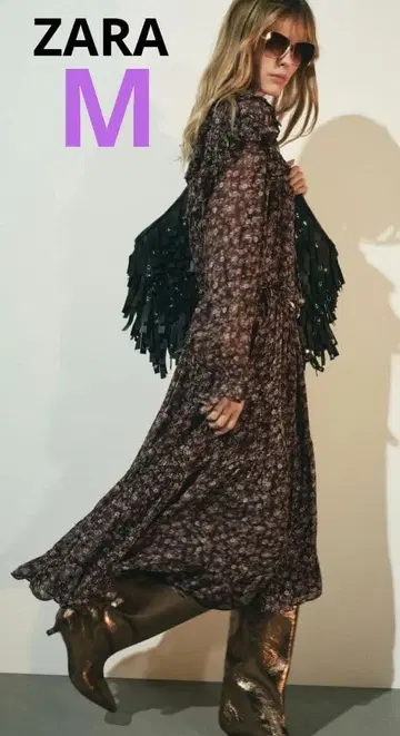 5000엔 OFF! ZARA [택 포함 새상품] 플라워 프린트 원피스 M