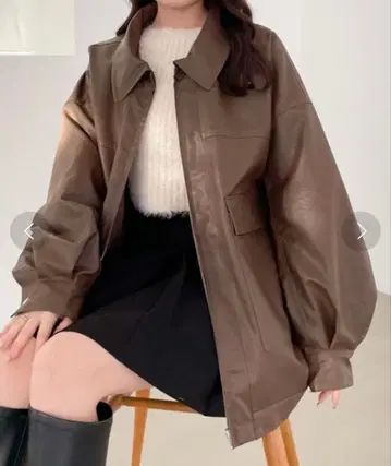 Heather 인조 가죽 블루종 브라운