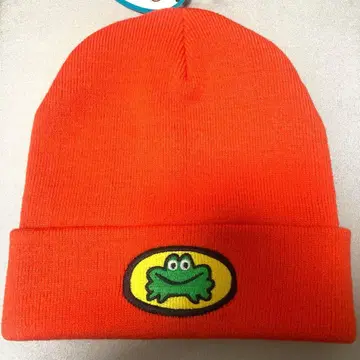 새상품 미사용 공식 파라파라 래퍼 니트 모자 비니 오렌지 개구리 자수