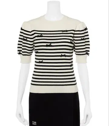 FURFUR 바스크 보더 리본 니트탑