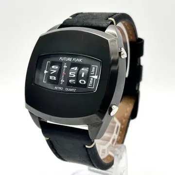 FUTURE FUNK RETRO QUARTZ 손목시계 가죽 벨트 블랙