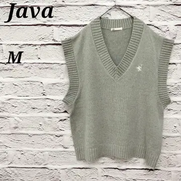 i104 자바 [ M ] 원포인트 니트 베스트 풀오버 자수 그레이