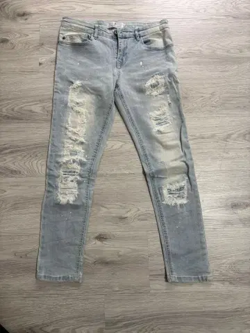 데미지 가공 라이트 블루 데님 팬츠 S