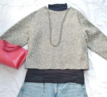 [ 미사용 새상품 ] IENA 트위드 오부 소매 상의 뒷면 지퍼