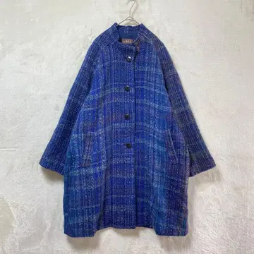 공방 후레아이 / 울 자켓 / 트위드 스탠드 카라 블루