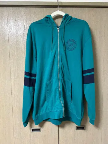 GAP 풀 집업 후드티 그린 로고 프린트 소매 라인