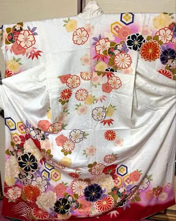 화이트 팔중벚꽃 모란 패턴 후리소데 기장 161