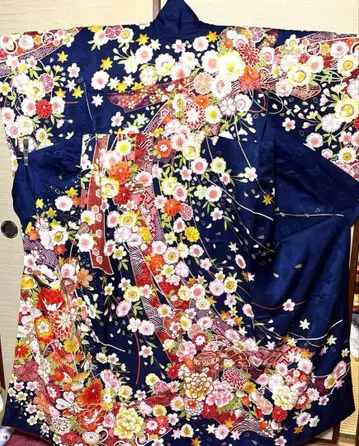 다크 네이비 꽃 부채 다발 노시 후리소데 기장 150 S 사이즈