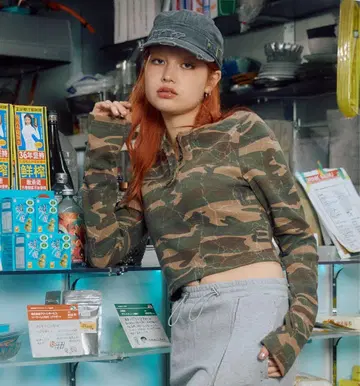 ACLENT 카모 패턴 와플 원단 롱티