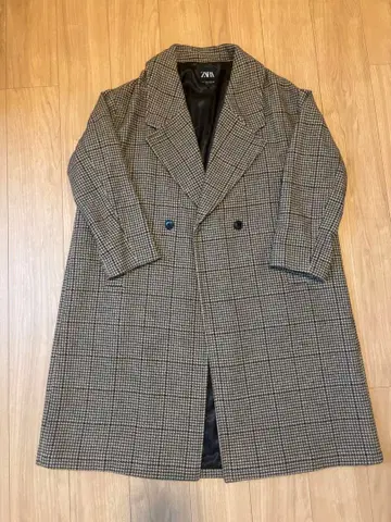 ZARA 롱 체크 코트 체크 무늬 코트