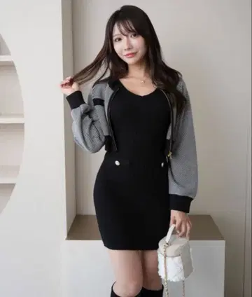 LIP SERVICE 트위드 앙상블 니트 원피스 블랙 S