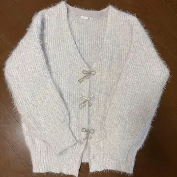 OLIVE des OLIVE 비쥬 리본 버튼 가디건 연보라색 라벤더