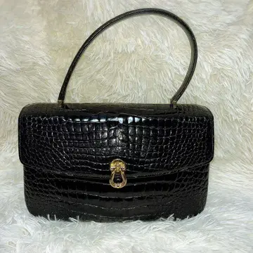 소가죽 블랙 크로커다일 패턴 핸드백
