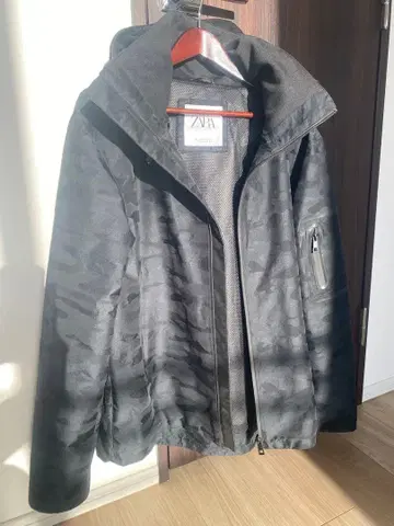 ZARA 후드 부착 블랙 카모플라쥬 후드티 자켓 XL