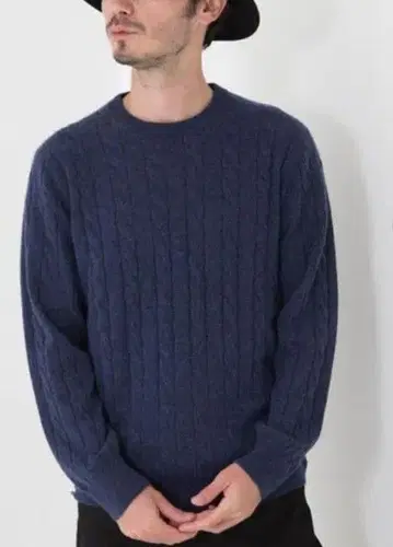 [ UNITED ARROWS ] 캐시미어 100 네이비 케이블 니트