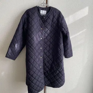 OPAQUE.CLIP 네이비 퀼팅 롱 코트