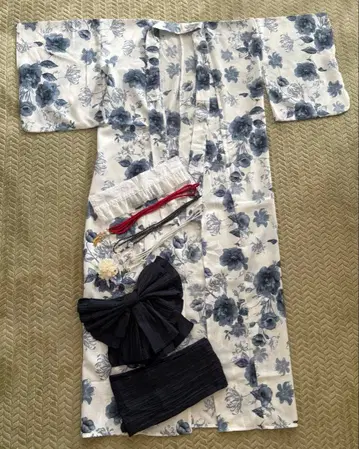 꽃무늬 유카타 오비 머리 장식 세트