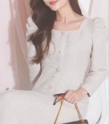 tocco closet 펄 장식 단추 파워 숄더 라메 트위드 원피스