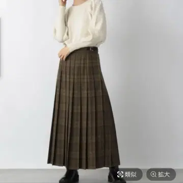 LOWRYS FARM 체크 무늬 플리츠 스커트 브라운