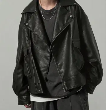 블랙 가죽 더블 라이더 자켓