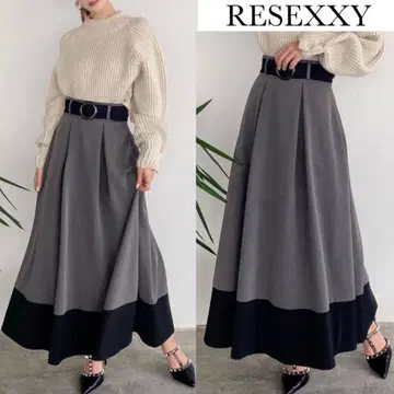 리젝시 바이컬러 플레어 롱 스커트