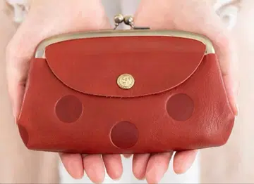 칸미 캔디 루프 친자 가마구치 지갑 천연 가죽 가죽 도트