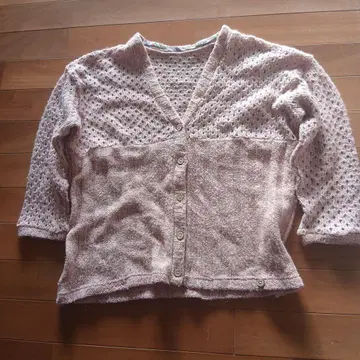 핑크 뜨개질 가디건 칠부 소매