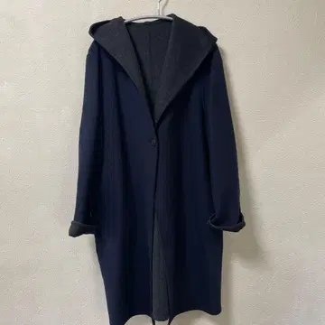 유니클로 네이비 후드 부착 롱 코트