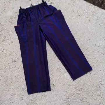 명선 스트라이프 디자인 슬랙스 보라색과 브라운 실크 100%