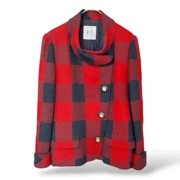 새상품급 울 100% 울 자켓 [ M ] 레드 계열 체크 엘레강트 개성적