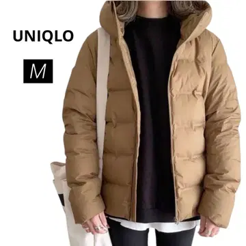 새상품급 UNIQLO 심리스 다운 후드티 브라운 M 고기능 두툼함