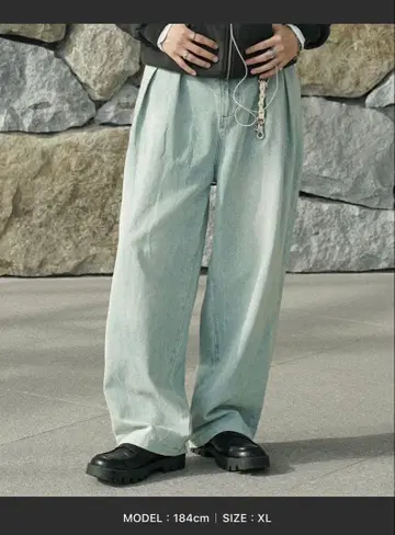 헤비 트윌 와이드 스트레이트 더블 인턱 구르카 데님 팬츠 Bleme