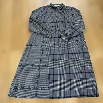 슈퍼 하카 꽃무늬 자수 체크 셔츠 원피스