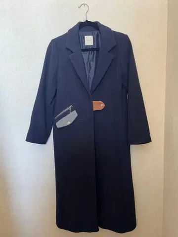 REDYAZEL 네이비 롱 코트 울 혼방