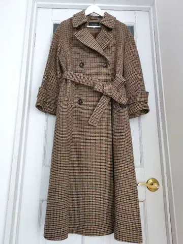 [새상품급] 코코딜 울 혼방 체크 무늬 롱 코트 사이즈 2